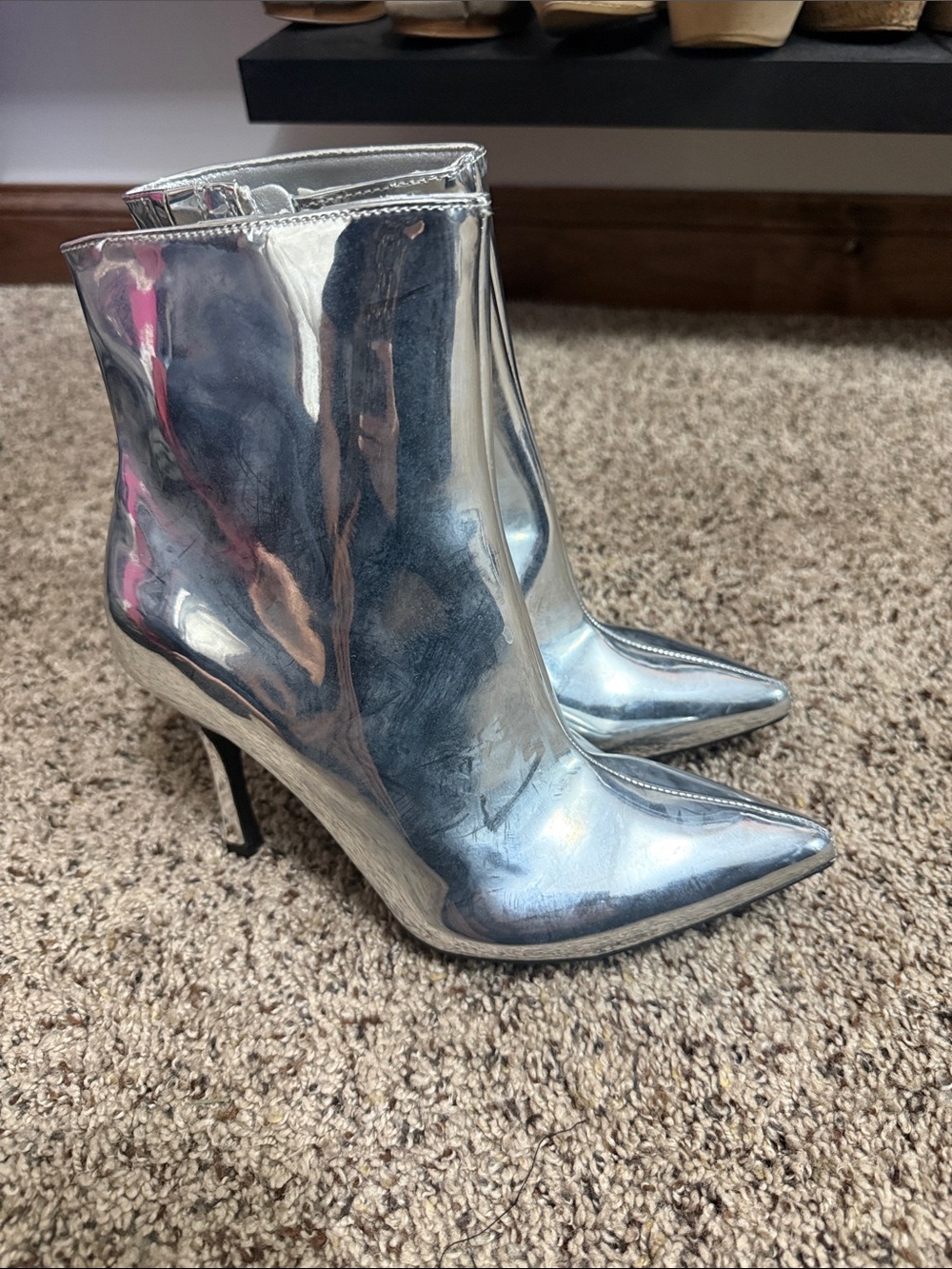 a new day Silver Pointed-Toe Stiletto Ankle Boots
